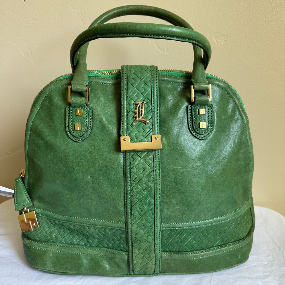 VTG LAMB Gwen Stefani Y2K Love Venezia Kelly Green Leather Dome Satchel Quilted